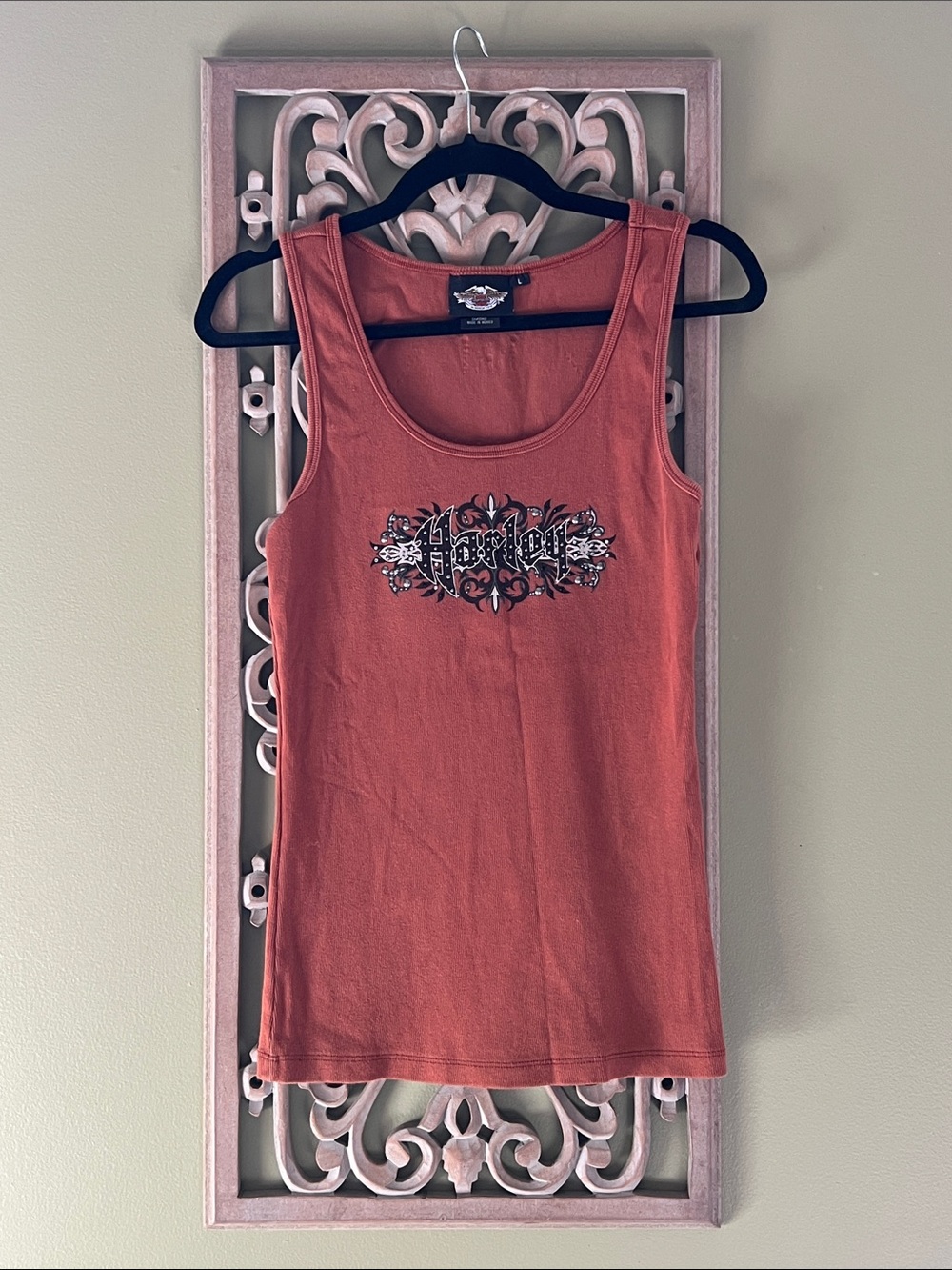 Vintage Harley Davidson Studded Rhinestone Burnt Orange Y2K Tank Top Size Large